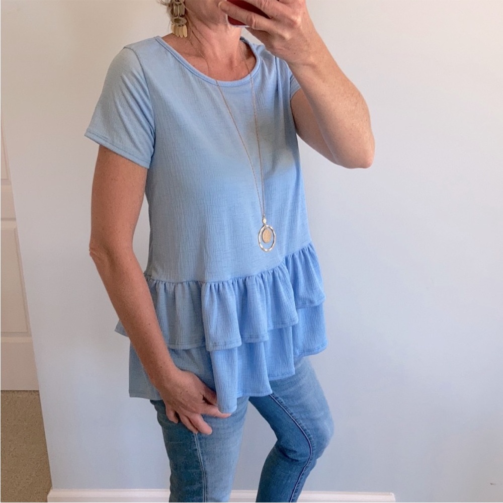 Short Sleeve Double Layer Ruffle Hem Top - Picture 4 of 7